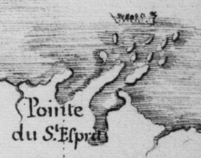 Detail of La Pointe du Saint Espirit <br/>from Claude Allouez Map of New France, 1669.<br /> ~ Research Laboratories of Archaeology