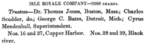"Isle Royale Company" ~ Reports of Wm. A. Burt and Bela Hubbard, by J. Houghton Jr and T. W. Bristol, 1846, pages 94.