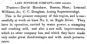 "Lake Superior Company" ~ Reports of Wm. A. Burt and Bela Hubbard, by T. W. Bristol, 1846, page 92.